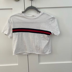 John Galt White Stripe Cropped Tee